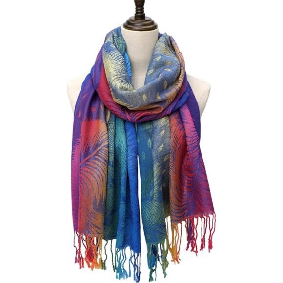 Women Pashmina Shawl Scarf Cotton Jacquard Wrap Tassel Lightweight Warm Wrap - Picture 4 of 7